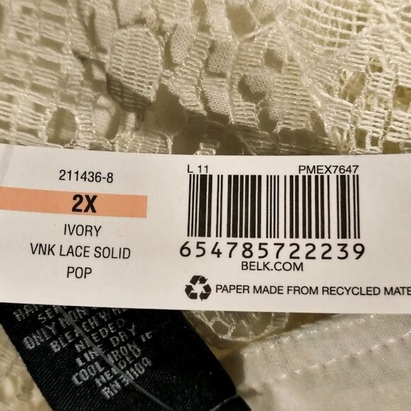 New Directions Lace Overlay Women's Blouse Size 2 XL Cream New with Tags - Picture 9 of 9